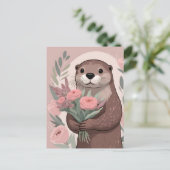 Schattige Otter Boho Flowers Briefkaart (Staand voorkant)