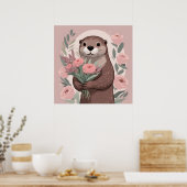 Schattige Otter Boho Flowers Poster (Keuken)