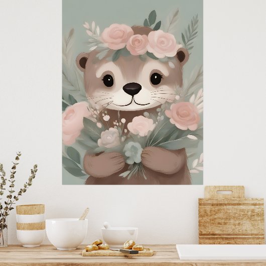 Schattige Otter Boho Waterverf Poster (Keuken)