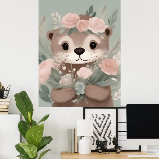 Schattige Otter Boho Waterverf Poster (Thuiskantoor)