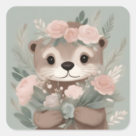 Schattige Otter Boho Waterverf Vierkante Sticker