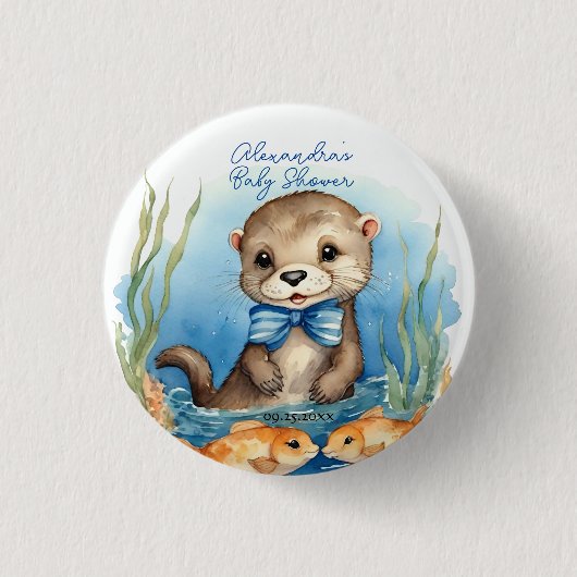 Schattige Otter Boy Baby shower Ronde Button 3,2 Cm (Voorkant)