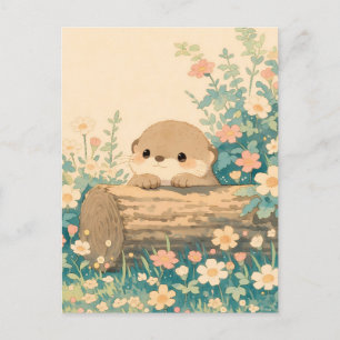 Schattige Otter die over een stam gluurt in een we Briefkaart