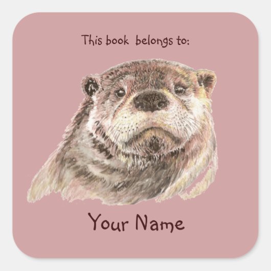 Schattige Otter Dier Dit boek behoort Boekplaat Vierkante Sticker (Voorkant)