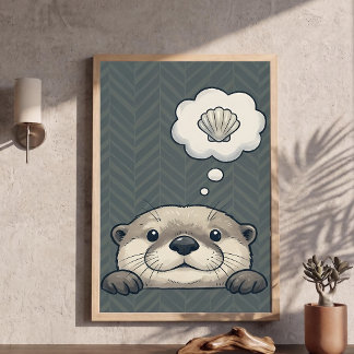 Schattige Otter Droomt van Schelp Nursery Kunst Po Poster