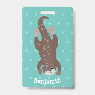 Schattige otter duikt op een turquoise cartooneske badge