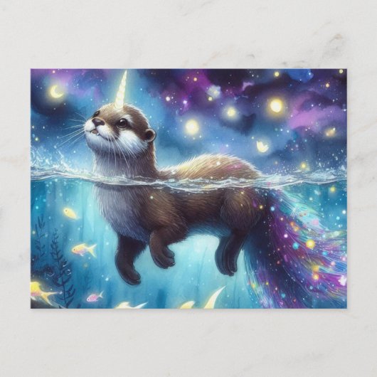 Schattige otter eenhoorn Waterverf Briefkaart (Voorkant)
