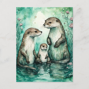 Schattige Otter familie met Baby Otter Briefkaart