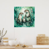Schattige Otter familie met Baby Otter Poster (Keuken)