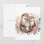 Schattige Otter Familie Sage en Stoffig Roos Boho Briefkaart (Voorkant / Achterkant)