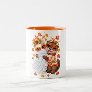 Schattige Otter Geest Halloween Herfst Tweekleurige Koffiemok