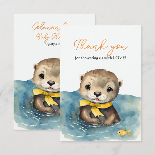 Schattige Otter Genderneutraal Baby shower Dank u Bedankkaart (Voorkant / Achterkant)