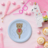 Schattige Otter Hugging a Heart Papieren Bordje (Feest)