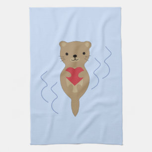 Schattige Otter Hugging a Heart Theedoek