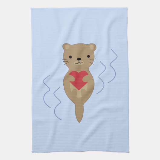 Schattige Otter Hugging a Heart Theedoek (Verticaal)