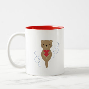 Schattige Otter Hugging a Heart Tweekleurige Koffiemok