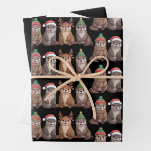 Schattige Otter Kerst Morsig Xmas Lichtjes Dier  Inpakpapier Vel