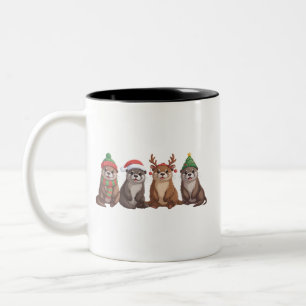 Schattige Otter Kerst Morsige Kerstlichtjes Dier Tweekleurige Koffiemok