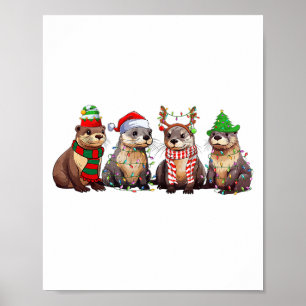 Schattige Otter Kerst Pyjama Grappige Kerstlichtje Poster