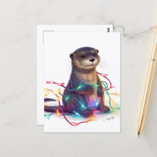 Schattige Otter kerstverlichting AI Briefkaart