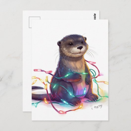 Schattige Otter kerstverlichting AI Briefkaart (Voorkant / Achterkant)