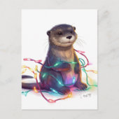 Schattige Otter kerstverlichting AI Briefkaart (Voorkant)