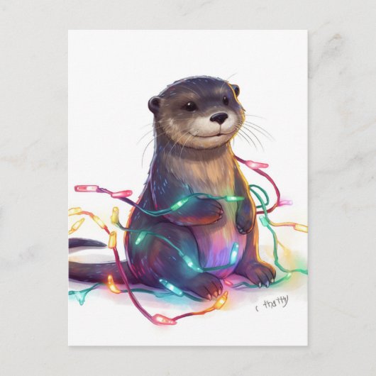 Schattige Otter kerstverlichting AI Briefkaart (Voorkant)