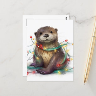 Schattige Otter Kerstverlichting AI Kunst Briefkaart