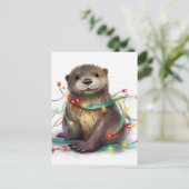 Schattige Otter Kerstverlichting AI Kunst Briefkaart (Staand voorkant)