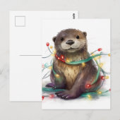 Schattige Otter Kerstverlichting AI Kunst Briefkaart (Voorkant / Achterkant)