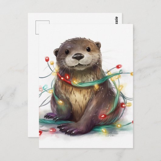 Schattige Otter Kerstverlichting AI Kunst Briefkaart (Voorkant / Achterkant)