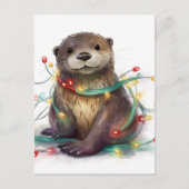 Schattige Otter Kerstverlichting AI Kunst Briefkaart (Voorkant)