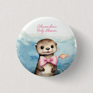 Schattige Otter Meisje Baby shower Ronde Button 3,2 Cm