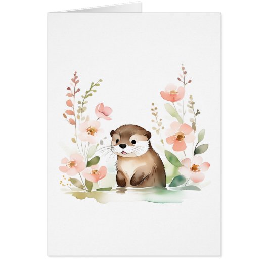 Schattige otter met bloemen alle gelegenheden (Voorkant)