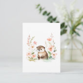Schattige otter met bloemen briefkaart (Staand voorkant)