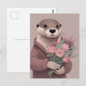 Schattige otter met bloemen briefkaart (Voorkant / Achterkant)
