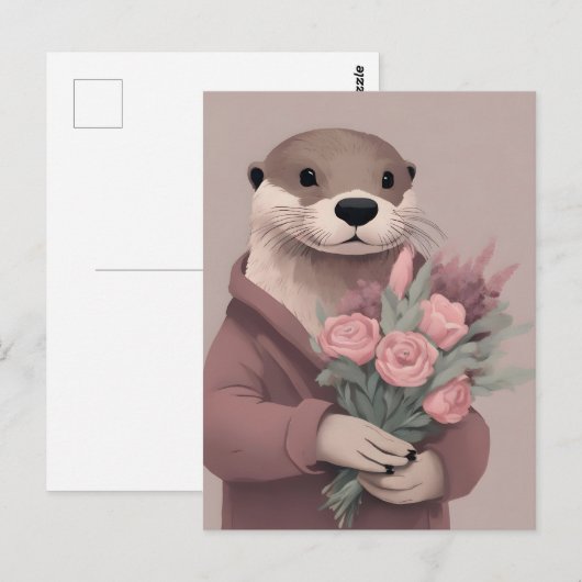 Schattige otter met bloemen briefkaart (Voorkant / Achterkant)