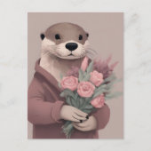 Schattige otter met bloemen briefkaart (Voorkant)
