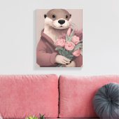 Schattige otter met bloemen canvas afdruk (Insitu (Woonkamer))