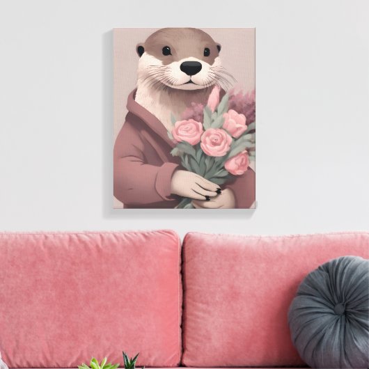 Schattige otter met bloemen canvas afdruk (Insitu (Woonkamer))