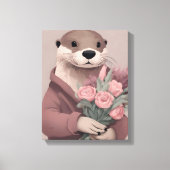 Schattige otter met bloemen canvas afdruk (Voorkant)