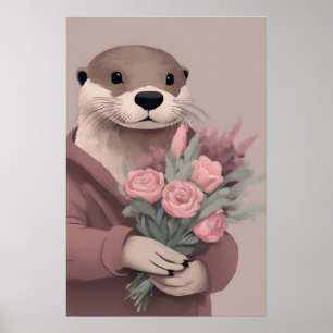 Schattige otter met bloemen poster