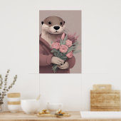 Schattige otter met bloemen poster (Keuken)