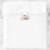 Schattige otter met bloemen vierkante sticker (Tas)