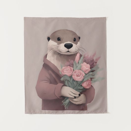 Schattige otter met bloemen wandkleed (Voorkant)