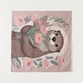 Schattige otter met bloemen wandkleed (Voorkant (horizontaal))