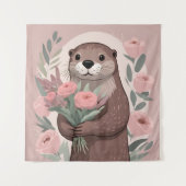Schattige otter met bloemen wandkleed (Voorkant)
