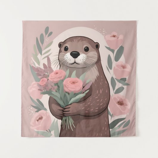 Schattige otter met bloemen wandkleed (Voorkant)