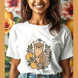 schattige otter met citroenen en botanische bloeme Tri-Blend shirt