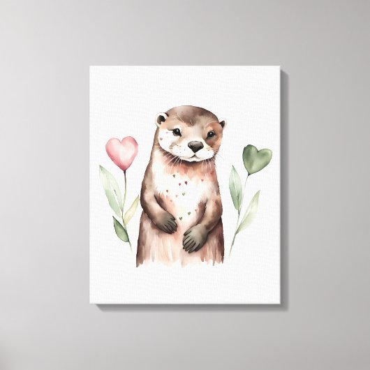 Schattige otter met hart Planten Canvas Afdruk (Voorkant)
